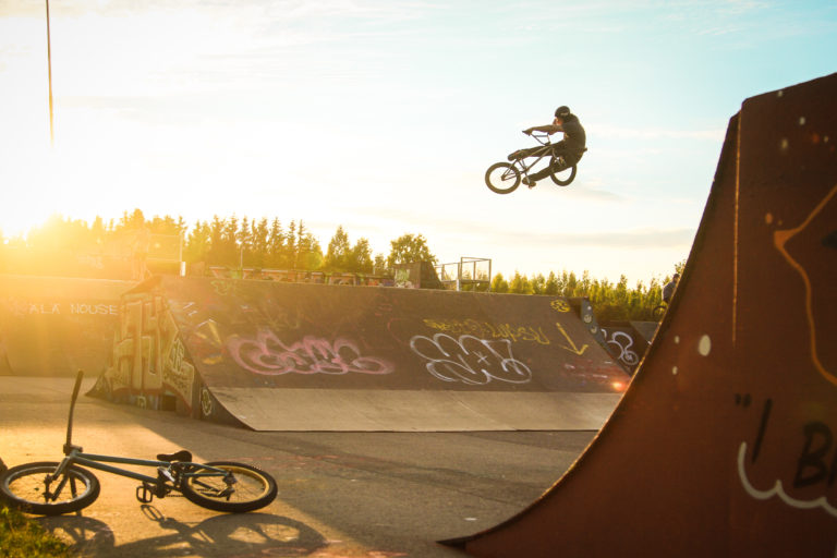 a local bmxer at Savela Skatepark Helsinki Finland